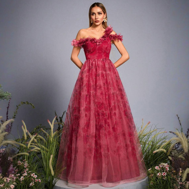 Women's Red Off-Shoulder Evening Dress
