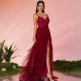 Women's Deep Red Spaghetti Strap Formal Dress