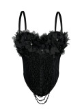 Floral Fringe Strappy Bustier with Open Back & Boning
