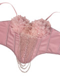 Floral Fringe Strappy Bustier with Open Back & Boning