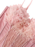 Floral Fringe Strappy Bustier with Open Back & Boning