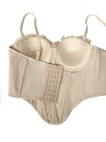 Floral Fringe Strappy Bustier with Open Back & Boning
