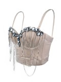 White Chain Diamond Detailing Sexy Corset Bustier
