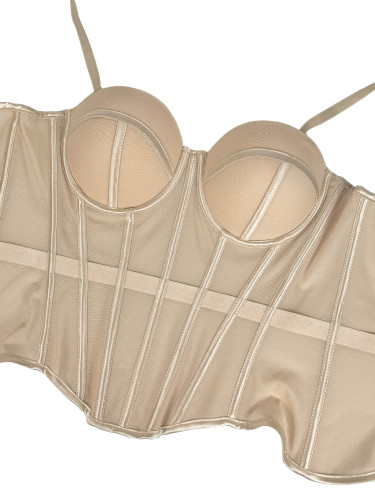 Fashion Boned Bustier with Sheer Mesh & Built-in Pads Outerwear Corset Top