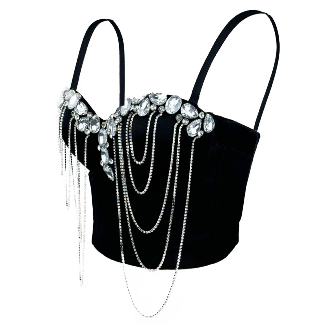 White Chain Diamond Detailing Sexy Corset Bustier
