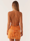 Sparkle Embroidery Sexy Backless Slip Dress