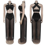 Chic Two-Piece Set: Sexy Strappy Top & Fringe Maxi Skirt