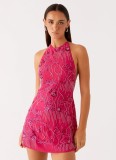 Sequined Embroidered Halter Dress