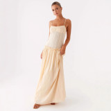 Elegant Ruched Ruffle Strap Maxi Dress