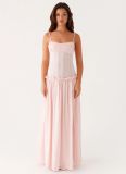 Elegant Ruched Ruffle Strap Maxi Dress