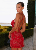 Sparkle Embroidery Sexy Backless Slip Dress