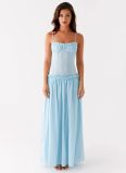 Elegant Ruched Ruffle Strap Maxi Dress