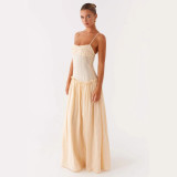 Elegant Ruched Ruffle Strap Maxi Dress