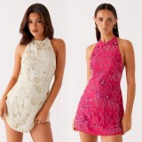 Sequined Embroidered Halter Dress