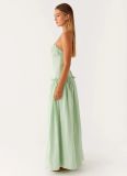 Elegant Ruched Ruffle Strap Maxi Dress