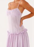 Elegant Ruched Ruffle Strap Maxi Dress