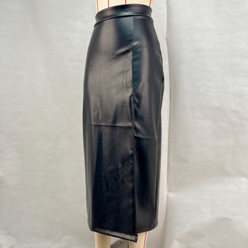 Leather High-Slit Pencil Skirt