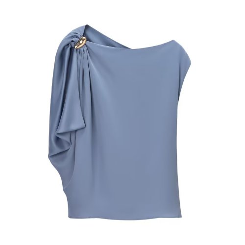 Silky Satin Asymmetric Hem Blouse