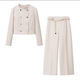 Cropped Double-Breasted Blazer & Chain Belt Ankle Pants Se