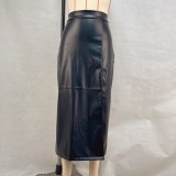 Leather High-Slit Pencil Skirt