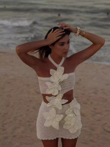 Chic Floral Cutout Halter Neck Vacation Dress