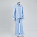 Women's Checkered Pajama Set with Ruffle