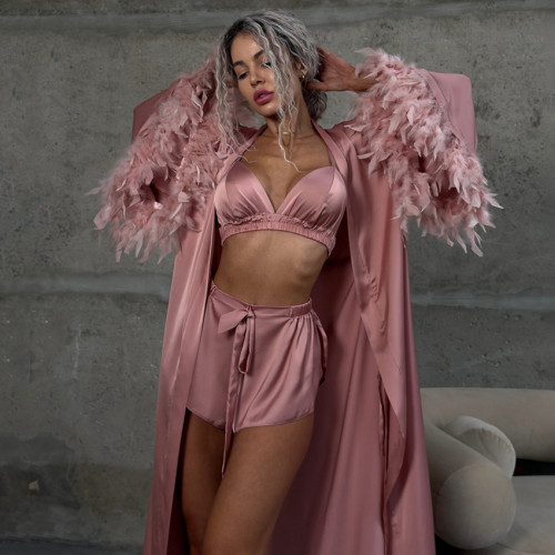Seductive Satin Robe 3-Piece Loungewear Set