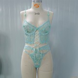 Lace Underwire Bra and Beaded Floral Lingerie Set