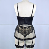 Lace Panel Sheer Lingerie and Skirt Set