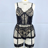 Lace Panel Sheer Lingerie and Skirt Set