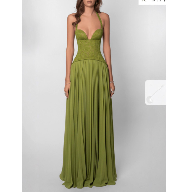 Fashionable Sexy Backless Halter Neck Ruched Dress