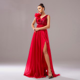 Red Sleeveless V-Neck Slim Fit Mermaid Evening Dress with Split