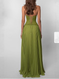 Fashionable Sexy Backless Halter Neck Ruched Dress