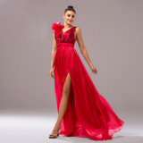 Red Sleeveless V-Neck Slim Fit Mermaid Evening Dress with Split