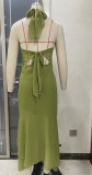 Backless Solid Color Ruffle Hem Slim Fit Maxi Dress