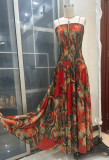 Floral Print Strapless Ruched Bodice A-Line Maxi Dress
