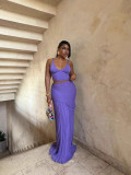 V-Neck Spaghetti Strap Bodycon Pleated Maxi Skirt Set