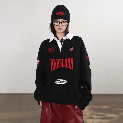 Polo Neck Loose Fit Women's Sport Sweatshirt