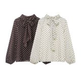Fashionable Casual Beaded Collar Satin Shirt