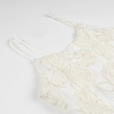3D Rose Appliqué Ruffle Hem Spliced Cami Dress