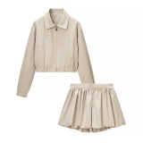 Fashionable Versatile Zip-Up Jacket and Shorts Set