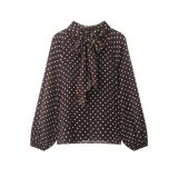 Fashionable Casual Beaded Collar Satin Shirt