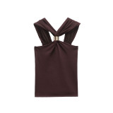 Golden Embellished Halter Knit Top