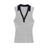 Sleeveless Ribbed Polo Knit Top