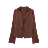 Stylish Satin Tie-Front Flare Shirt