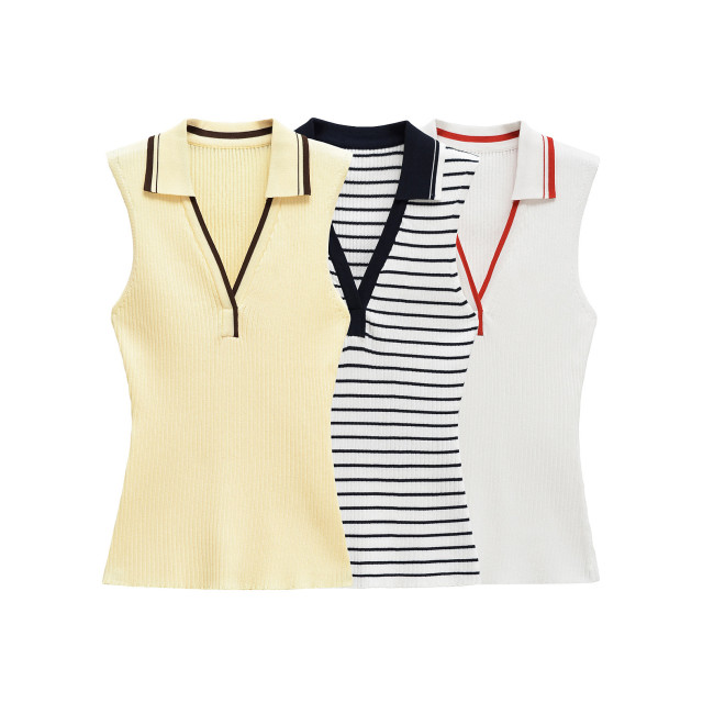 Sleeveless Ribbed Polo Knit Top