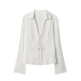 Stylish Satin Tie-Front Flare Shirt