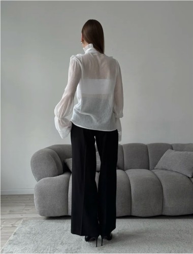 Stand Collar Chiffon Ruffled Shirt