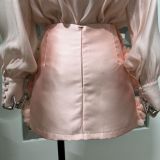 Flowing Ribbon Loose Color Block Skirt with Handmade 3D Flowers