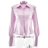 Chic Solid Color Single-Breasted Button-Up Shirt for Women